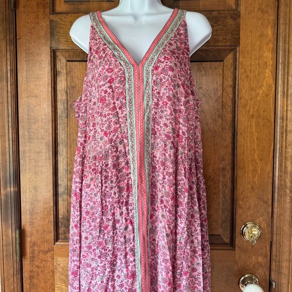 NWT J. Jill Pink w/Scattered Multicolor Flowers Sleeveless V-Neck Maxi Dress XL - Picture 2 of 12